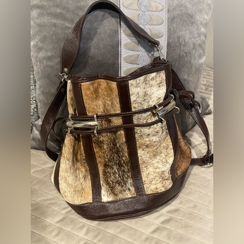 VINTAGE LEATHER CARTERAS DAMARE ARGENTINA PONY SKIN BUCKET BAG PURSE NWOT